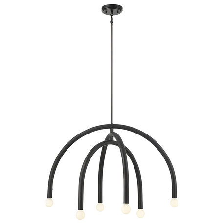 6-Light Chandelier, Matte Black, Matte Black