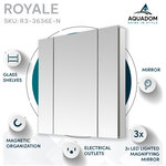 AQUADOM - Royale Medicine Cabinet with Electrical Outlets, LED Magnifying Mirror 36"x36" - AQUADOM Royale Triple Door Medicine Cabinet