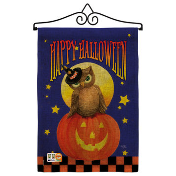 Owl Sitting on Jack-O-Lantern Fall Halloween Garden Flag Set