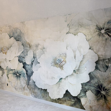 Oversized Peony Mural Under a Sloped Ceiling