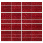 Susan Jablon Moaics - 12"x12" Red Glitter Glass Subway Tile Stacked, Full Sheet - This red glittering 1x3 inch glass subway tile is a dark full-bodied red and highlighted with reflective red glitter.