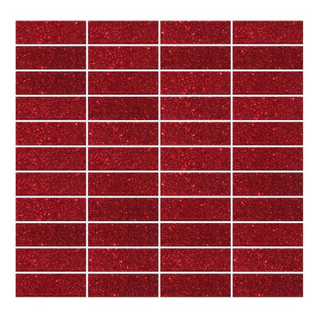 12"x12" Red Glitter Glass Subway Tile Stacked, Full Sheet