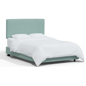 Square Upholstered Bed, Velvet Caribbean, Queen