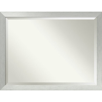 Brushed Sterling Silver Beveled Wood Bathroom Wall Mirror - 44 x 34 in.
