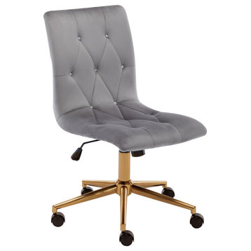 Rhinestone Tufted Armless Office Chair, Grey Velvet
