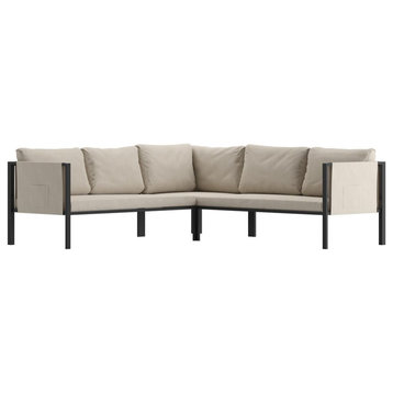 Lea Indoor/Outdoor Sectional with Cushions - Modern Steel Framed Chair with...