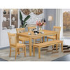 East West Furniture Capri 6-piece Wood Dining Room Set with Bench in Oak