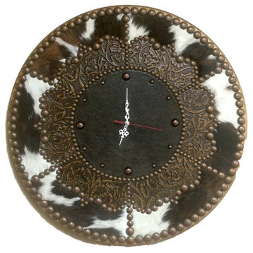 Cowhide Decorative Wall Clocks, 24"x24"