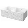 Fireclay Reversible Double Bowl Sink with a Gothichaus Swirl Design