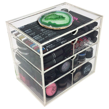 OnDisplay 4 Tier NYC Acrylic Cosmetic/Makeup Organizer with Agate Slab - Green/