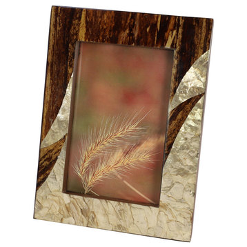 Rectangular Inlaid Gold Capiz Shell and Banana Wood Picture Frame