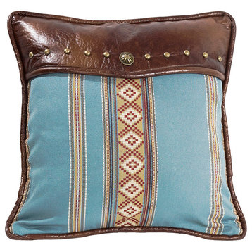 Square Blue Striped Pillow with Studs