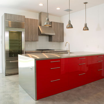 "Boca Textured" City Oak with High Gloss Red Lacquer Accent