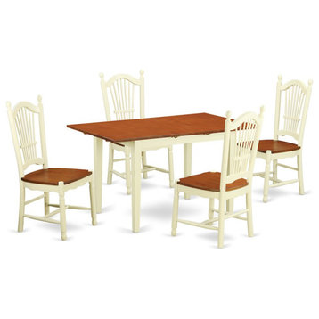 5-Piece Dinette Set, Table and 4 Chairs, Buttermilk/Cherry