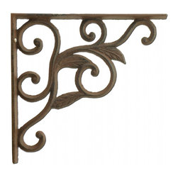 Import Wholesales - Wall Shelf Bracket, Leaf Vine Pattern, Cast Iron, 8.75" - Brackets