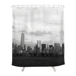 BACK to BASICS - Manhattan Skyline, Fabric Shower Curtain, Black and White - Shower Curtains