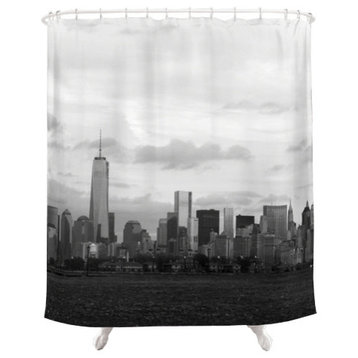 Manhattan Skyline, Fabric Shower Curtain, Black and White