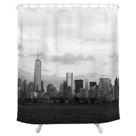 Manhattan Skyline, Fabric Shower Curtain, Black and White