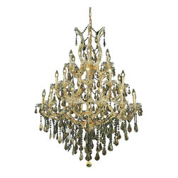 Elegant Lighting - Maria Theresa Golden Teak Crystal Chandelier With 28-Light, Gold, Royal Cut - Ceiling Lighting
