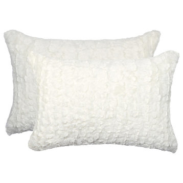 Belton Faux Fur Pillows, Set of 2, Ivory Mink, 12"x20"