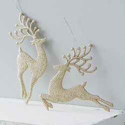 champagne glitter reindeer hanging decoration - Holiday Accents And Figurines