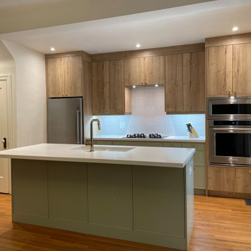 IKEA Kitchen with Custom White Oak and Sage Green Doors by Allstyle