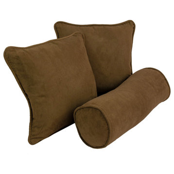 Double-Corded Solid Microsuede Throw Pillows With Inserts, Set of 3, Chocolate