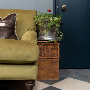 Green Sofa with red Geranium in solid Silver