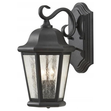 Feiss Martinsville Two Light Black Clear Seeded Glass Wall Lantern