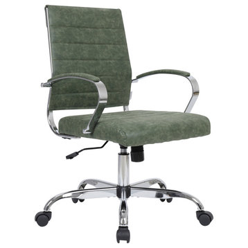 Benmar Mid-Back Swivel Leather Office Chair With Chrome Base, Green