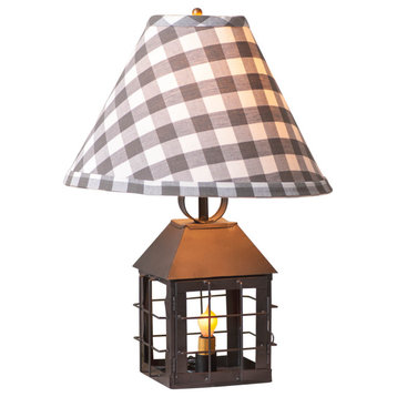Irvins Country Tinware Colonial Lantern Lamp with Gray Check Shade