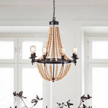 Ausonia 8 Light Candle Style Chandelier, Wood Accents