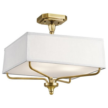 Semi Flush 3-Light, Natural Brass