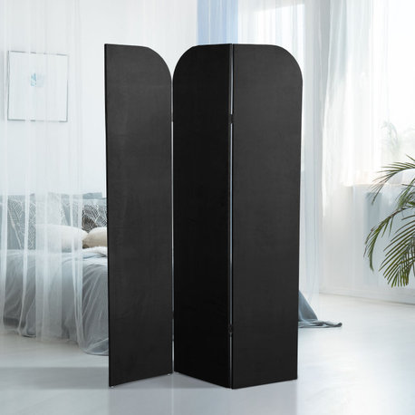 6 ft. Modern Arch Velvet Room Divider Black 3 Panel