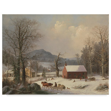 George Henry Durrie 'Red School House Country Scene , 1858' Canvas Art