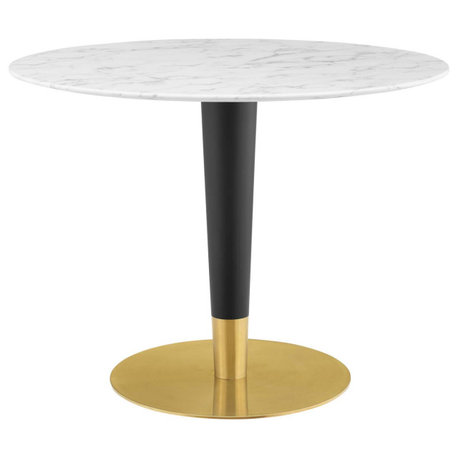 Zinque 40" Artificial Marble Dining Table, Gold White