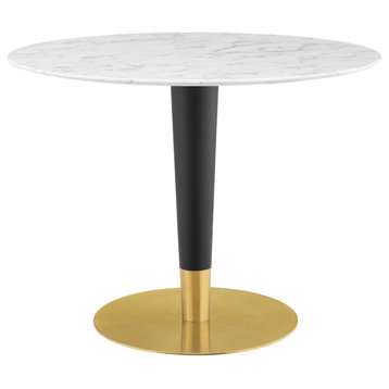 Zinque 40" Artificial Marble Dining Table, Gold White