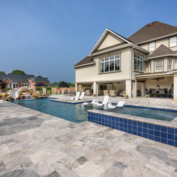 Custom Rectilinear Pool and Spa with Natural Rock Waterslide