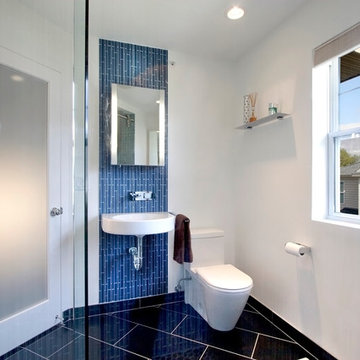 A beautiful, blue bathroom by Partners 4, Design in Minneapolis.