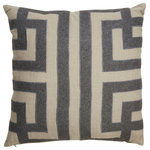 Jaipur Living - Jaipur Living Ordella Gray/Silver Geometric Down Throw Pillow 22", Gray/Silver - Showcasing a contemporary take on the globally inspired Greek key pattern, this Nikki Chu throw pillow makes a bold statement on sofas and beds. A gray and beige colorway lends a sophisticated touch to this embroidered linen cushion.
