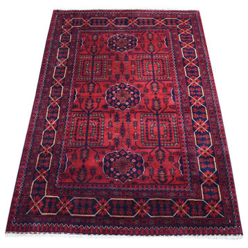 Afghan Khamyab Soft Wool Deep and Saturated Red Hand Knotted Rug, 2'2" x 4'8"