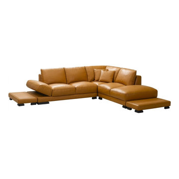 Modern Caramel Leather Sectional Sofa