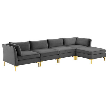 Modway Ardent 5 Piece Performance Velvet Modular Sectional Sofa in Gray