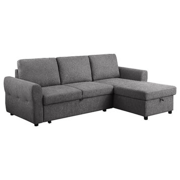 Pemberly Row Contemporary Fabric Upholstered Sleeper Sectional Gray