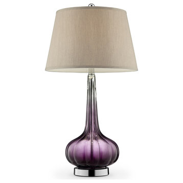 30" Purple Ombre Glass Table Lamp with Beige Shade