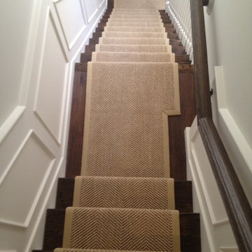 Crystal Lake, IL - Custom Stair Runner with Herringbone Patterned Wool Field & C