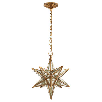 Moravian Medium Star Lantern in Gilded Iron with Antique Mirror