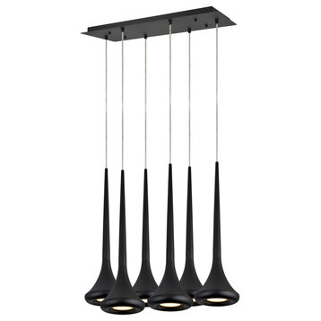 61076-2 Adjustable LED 6-Light Hanging Pendant Ceiling Light, Black