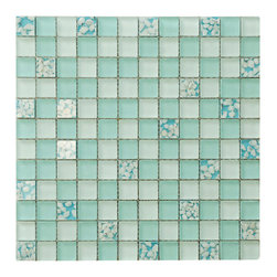Matte Aqua Blue & Glossy White Sea Shells Glass Mosaic Tiles (Square Pattern) - Home Accessories & Decor
