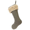 Handmade Wool Christmas Stocking, Fringe on Gray